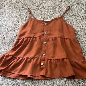 Women shirt sleeveless casual lightweight Paper crane blouse brown sz XS